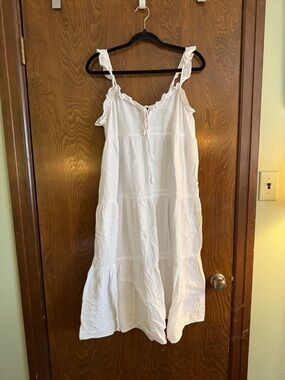 J. Crew Cream Tiered Gauze Dress with Ruffle Straps
